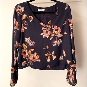 ARITZIA BABATON Murphy Long Sleeve Blouse in Night Blue/Claret